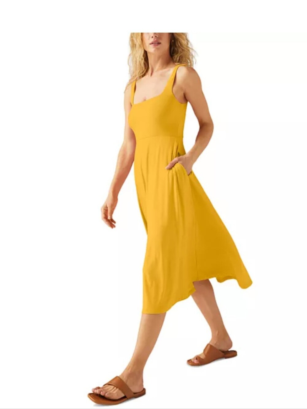 Beyond Yoga Featherweight At The Ready Square Neck Dress Yellow Sunflower L